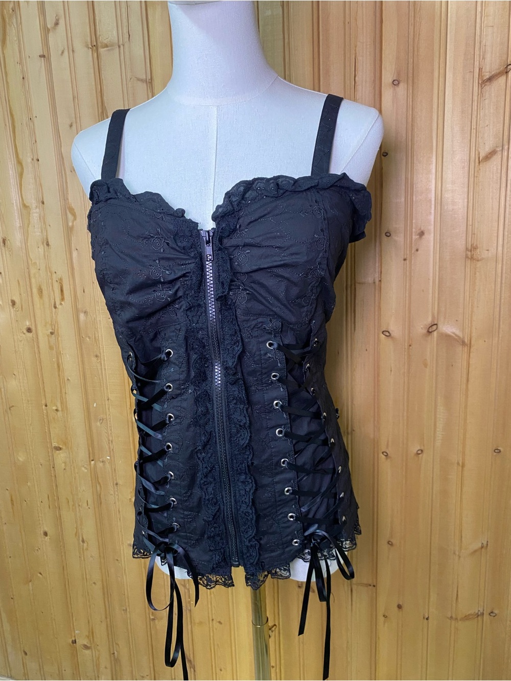Royal Bones Black Lace-Up Corset Tank